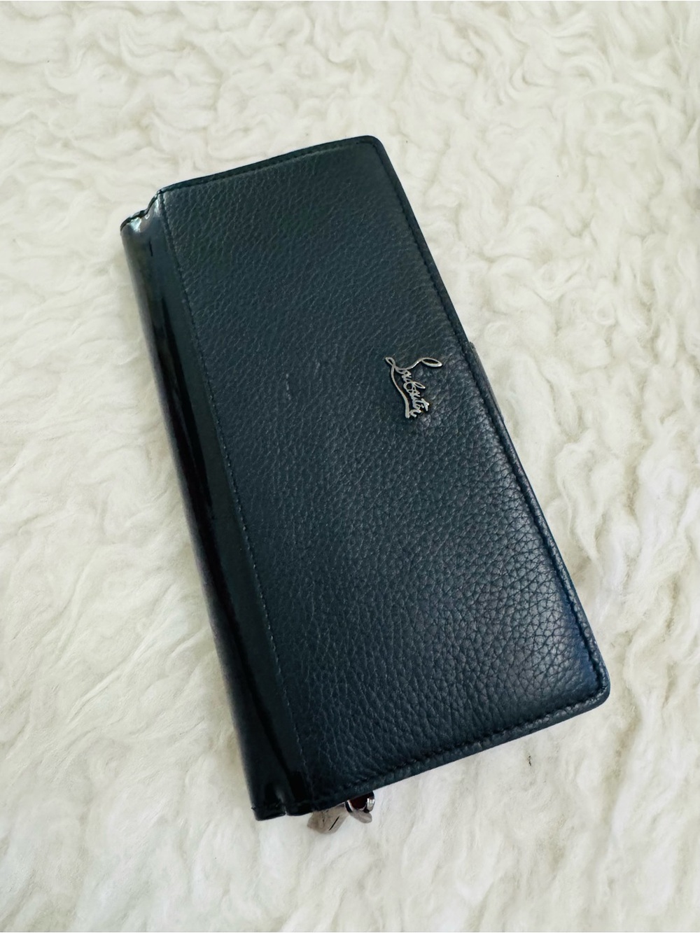 Christian Louboutin Black Leather Zip Wallet with red accent